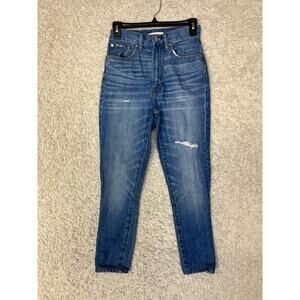 Madewell Rigid Skinny Jeans Womens 24 Blue Denim Stretch Distressed High Rise
